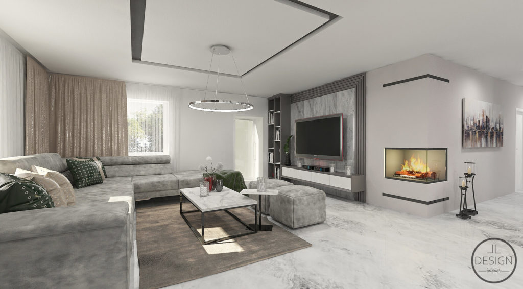 Interiérový dizajn - Obývačka - Vizualizácia - LL Design