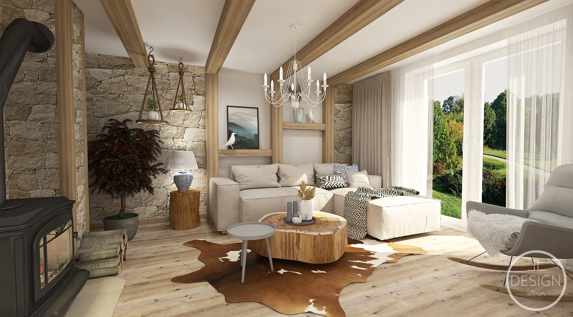 Interiérový dizajn obývačka - Víkendový dom Hriňová - LL design