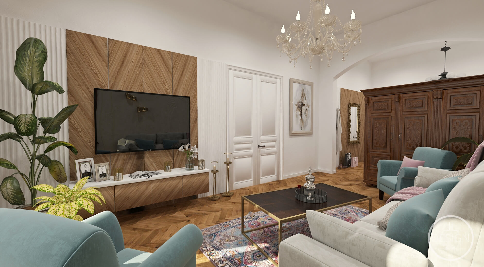 Interiérový dizajn obývačka - Historický byt Zvolen - LL design