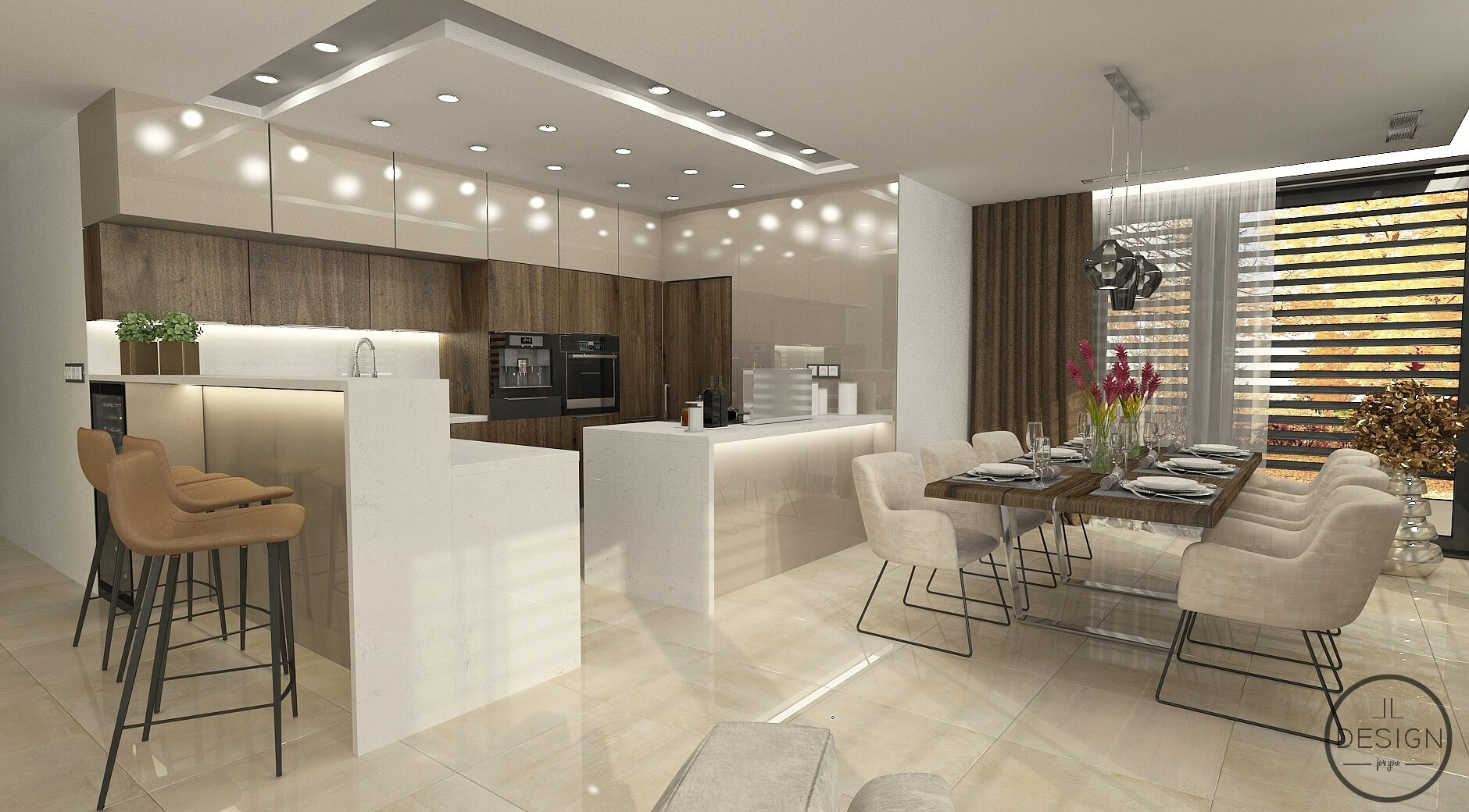Interiérový dizajn kuchyne s obývačkou - Rodinný dom Detva - LL design