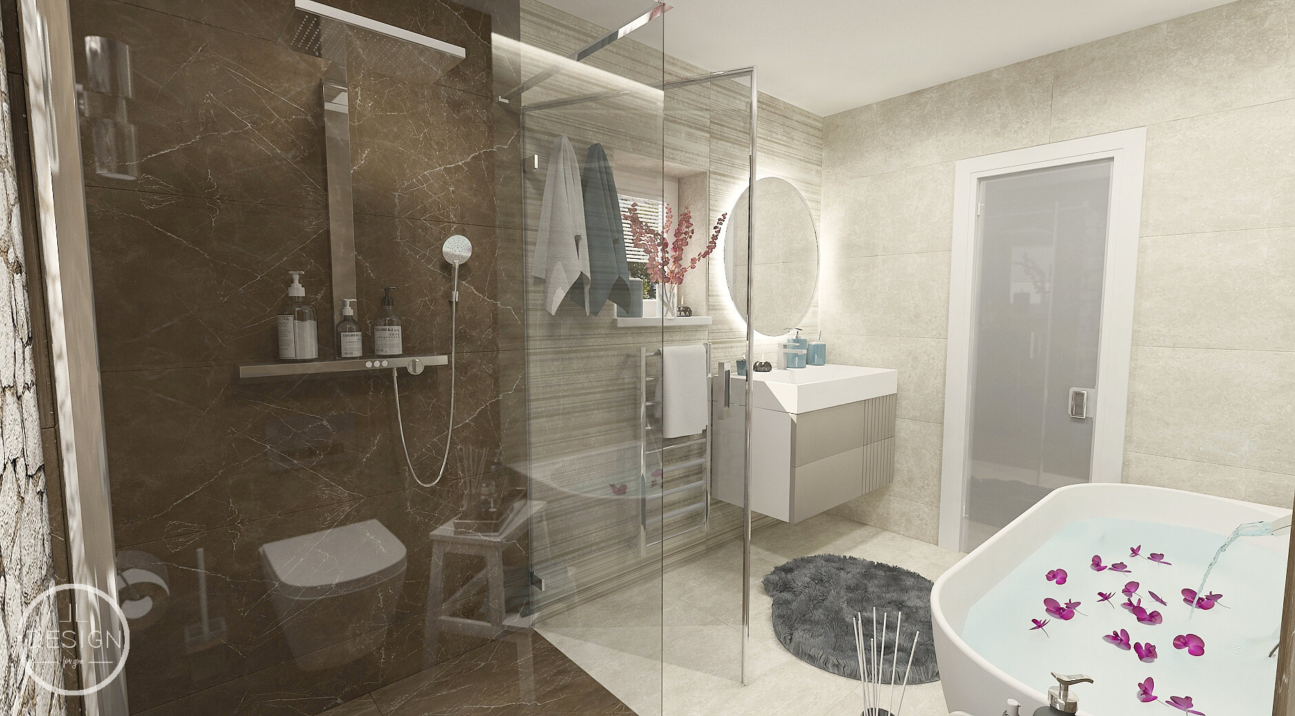 Interiérový dizajn kúpeľne - Rodinný dom Kopanice - LL design