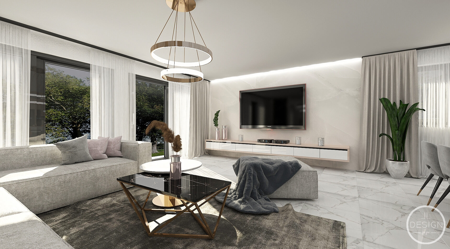 Interiérový dizajn obývačky - Rodinný dom Kováčová - LL design