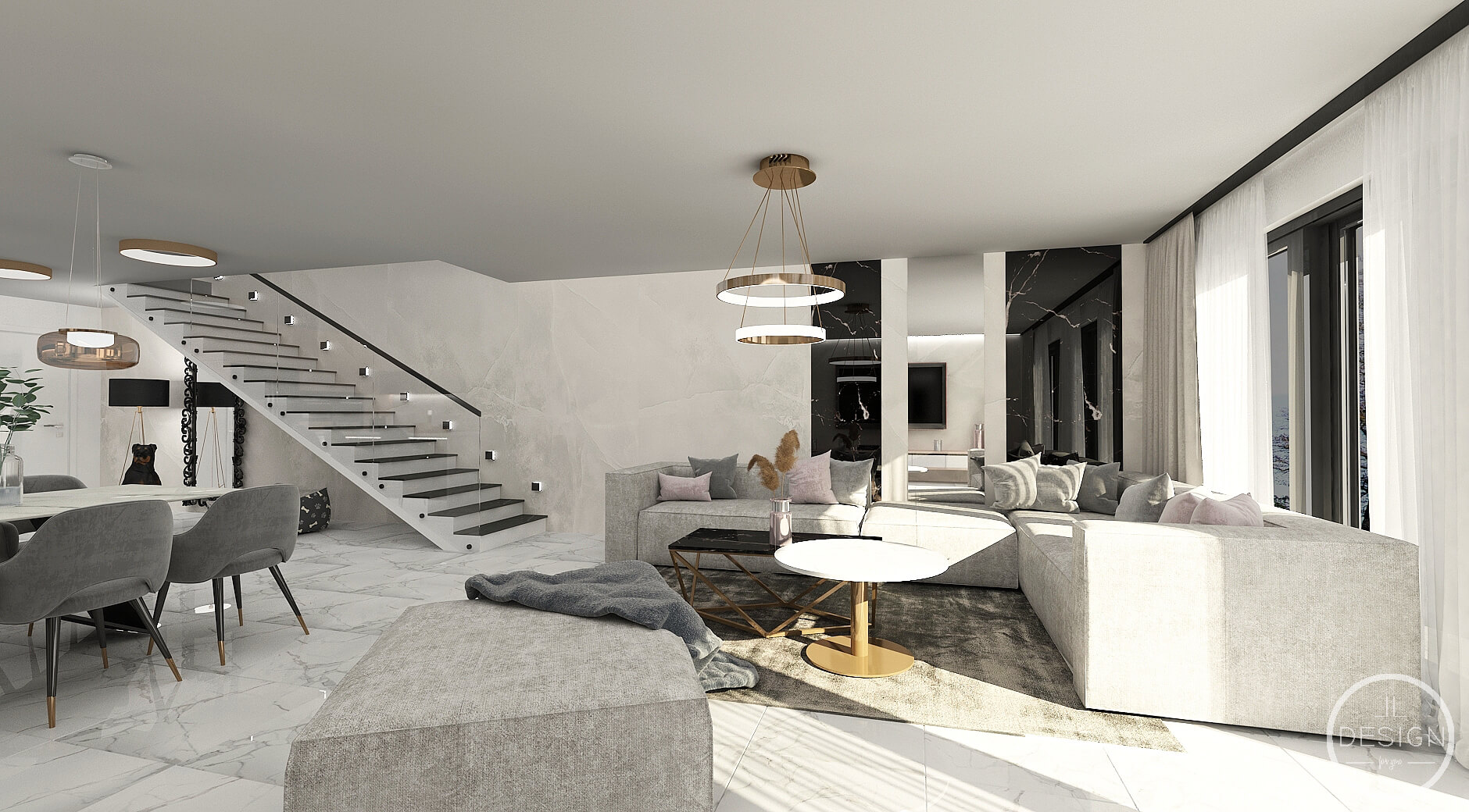 Interiérový dizajn obývačky - Rodinný dom Kováčová - LL design