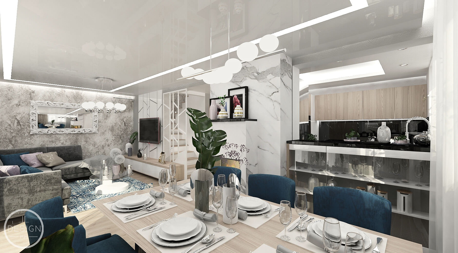 Interiérový dizajn kuchyne s obývačkou - Rodinný dom Veľká Lúka - LL design